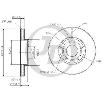 JD JBD0061 - диск тормозной передний DF2574 (280x22) 5 отв