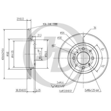 Диск тормозной передний DF3021 (262x21) 4 отв <b>JD JBD0073</b>