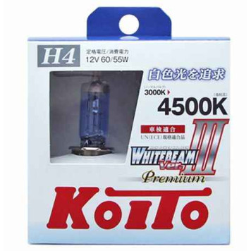 Лампа H4 12V 60/55W (135/125W) 4500K комплект 2 шт KOITO Whitebeam Premium P0744W высокотемпературная белая-1