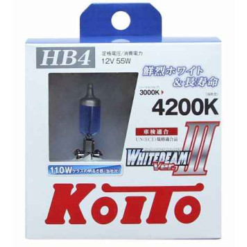 Лампа HB4 12V 55W (110W) 4200K комплект 2шт KOITO P0757W высокотемпературная белая-1
