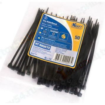 Хомут пластиковый/стяжка кабельная 2, 5*100мм черный (50шт) <b>KRAFT KT 880613</b>