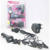 Зарядное устройство от прикуривателя KS-168c универсальное 10 видов штекеров + USB, 1A, черное