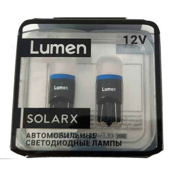 Лампа (LS14) светодиодная (2шт) T10 W2,1x9,5D SOLARX B6000K 12V 5W (W5W) без цоколя LUMEN T10SLRB6K