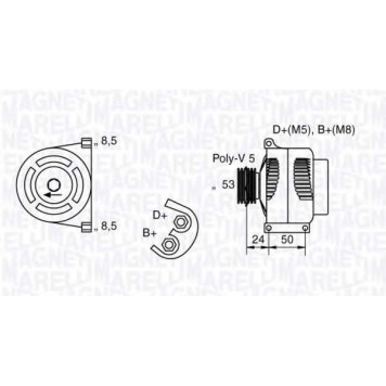 Генератор 105А для FIAT 500(312), PUNTO(188,199), STILO(192), STILO Multi(192) <b>MAGNETI MARELLI 063377007010 / MAN7007</b>