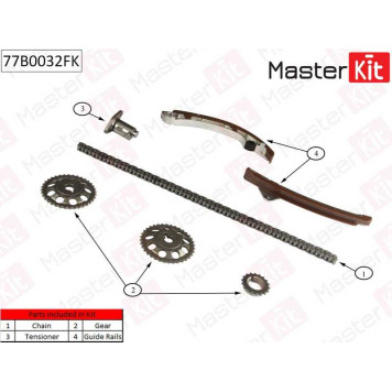 Комплект цепи грм TOYOTA Corolla 1.4i-1.6i-1.8i 1ZZ-FE/3ZZ-FE/4ZZ-FE 00- <b>MASTERKIT 77B0032FK</b>-1