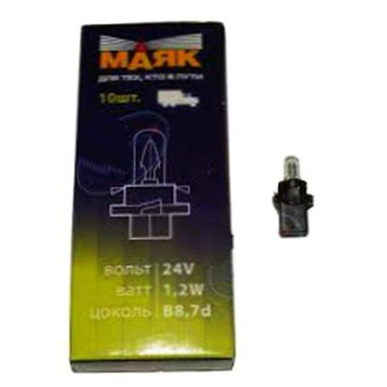 Лампа 24V 1,2W в патроне B8,7D в панель приборов Маяк 622012P8,7-1