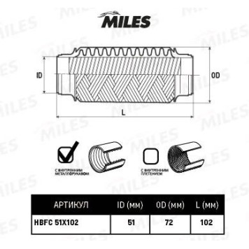 Гофра глушителя (виброкомпенсатор) 51X102мм InterLock MILES HBFC51X102