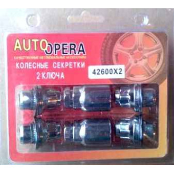 Набор гаек колесных с секретом 12х1,25 №42600 (4 гайки с ш., 2 ключа 19,21)