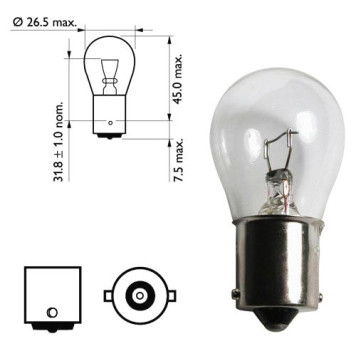 Лампа 12V 21W (P21W) бесцветная ВА15s (1конт.) поворот, стоп-сигнал -1