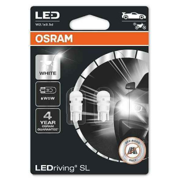 LEDriving SL (3поколение) 0,8W/12V W5W W2.1X9.5D BLI2 белый 6000K 2шт <b>OSRAM 2825DWP-02B</b>-2