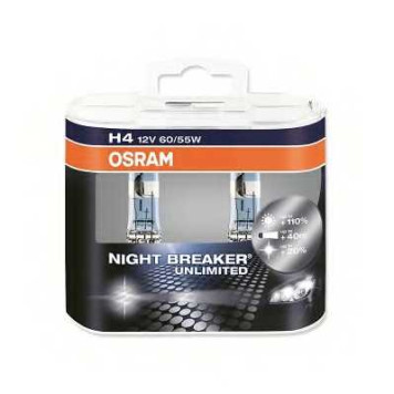 Лампа накаливания H4 12В 60/55Вт +110% OSRAM OSRAM NIGHT BREAKER UNLIMITED 64193NBU-HCB-2