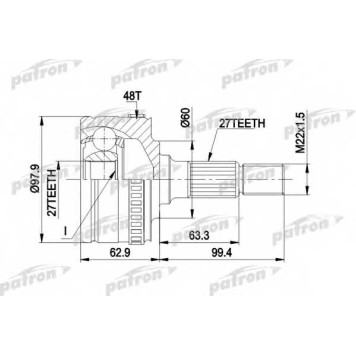 Шарнирный комплект приводного вала PATRON PCV1298