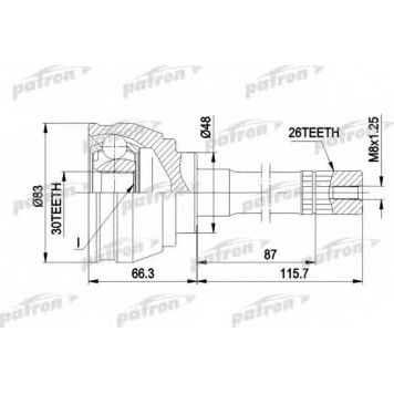 Шарнирный комплект приводного вала PATRON PCV1540