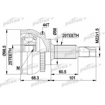 Шарнирный комплект приводного вала PATRON PCV1600