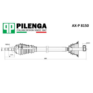 Привод левый короткий LARGUS 8V, LOGAN, DACIA, SANDERO <b>PILENGA AX-P8150</b>-1