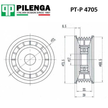 Ролик натяжителя ремня FOCUS 2, C-MAX, MAZDA 3, MAZDA 5, VOLVO <b>PILENGA PT-P4705</b>-1