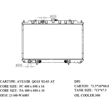 Радиатор NISSAN AVENIR / TINO V10 QG18EM / EXPERT QG18 98- <b>SAT NS0003-W11</b>