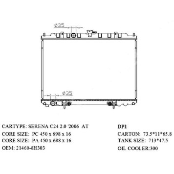 Радиатор NISSAN SERENA 02-05 / BASSARA 01-03 / LIBERTY 01-04 / PRESAGE 01-03 QR2# <b>SAT NS0005-C24</b>
