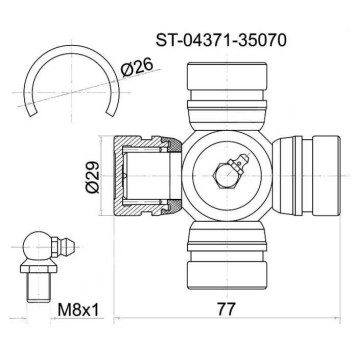 Крестовина кардана RR TOYOTA LCR UZJ100, Surf #185, Dyna 150 / 200 LY1## / 21#, BU2## (RR) <b>SAT ST-04371-35070</b>