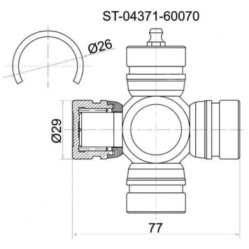 Крестовина кардана FR TOYOTA LCR UZJ / HDJ100, UZJ200, Surf #N185 / 215, -RR GS13#, Prado KDJ9#, Dyna LY2## <b>SAT ST-04371-60070</b>