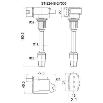 Катушка зажигания FR NISSAN CEFIRO A33 VQ20DE / VQ25DE / VQ30DE 98-03 (3) <b>SAT ST-22448-2Y005</b>