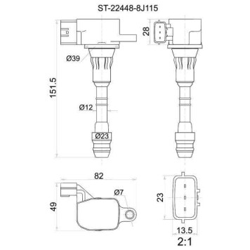 Катушка свечи NISSAN VQ23DE / VQ25DE / VQ35DE / VQ40DE / VG33E 02- J31 / Z50 / R50 / R51M / E50 / E51 / U30 <b>SAT ST-22448-8J115</b>