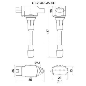 Катушка зажигания NISSAN J32 QR25 / SC11 HR15 / HR16 / MR18 / J10 MR20DE / C25 MR20 / Y12 <b>SAT ST-22448-JA00C</b>