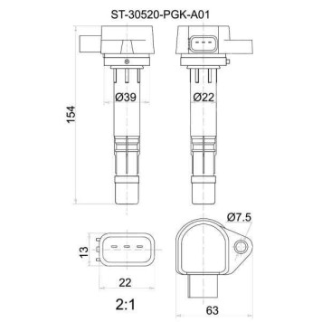 Катушка свечи HO D15B / D17A 00-, Stream RN1 / RN2 00-, Civic EU1 / 3 / 4, Ferio ES1 / 2 / 3 (4) , J35A MDX <b>SAT ST-30520-PGK-A01</b>