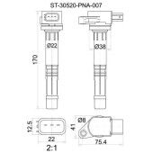 Катушка зажигания HONDA ACCORD CL# / CM# 03-08 / CR-V RD# / RE# 02- / STREAM RN# 00- K20A / K24A <b>SAT ST-30520-PNA-007</b>