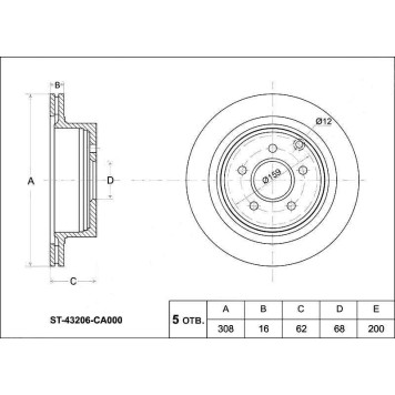 Диск тормозной зад Infiniti FX35 / 45, NISSAN Murano Z50 / 51, 2WD / 4WD, 02- <b>SAT ST-43206-CA000</b>