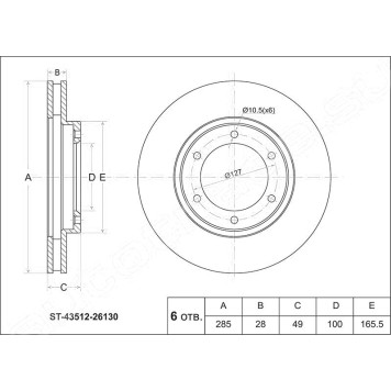 Диск тормозной передний TOYOTA HIAce Regiusace / Granvia KZH / LH, #CH16 4WD 93-05 <b>SAT ST-43512-26130</b>-1