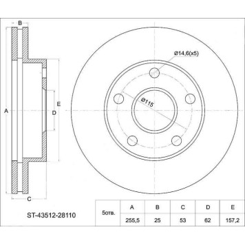 Диск тормозной перед TOYOTA TOWN / LITE ACE NOAH 4WD CR5# / SR50 / ESTIMA CXR1# / 2# TCR1# / 2# <b>SAT ST-43512-28110</b>