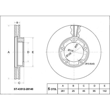 Диск тормозной передний TOYOTA LITE / TOWNACE CM65 96- / CR3# / YR30 92-96 <b>SAT ST-43512-28140</b>