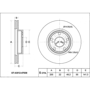 Диск тормозной перед TOYOTA PRIUS NHW20 03-09 <b>SAT ST-43512-47030</b>