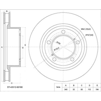 Диск тормозной передний Toyota LCR 200 / Lexus LX570, 07- <b>SAT ST-43512-60180</b>