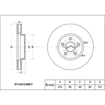 Диск тормозной передний TOYOTA Wish ANE / ZNE1# 03- <b>SAT ST-43512-68011</b>