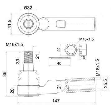 Наконечник рулевой TOYOTA DYNA 150 01- <b>SAT ST-45046-29405</b>