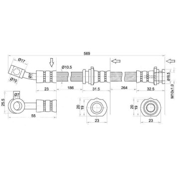 Шланг тормозной передний (Таиланд) NISSAN TEANA 03-08 лев. <b>SAT ST-46210-9Y02B</b>