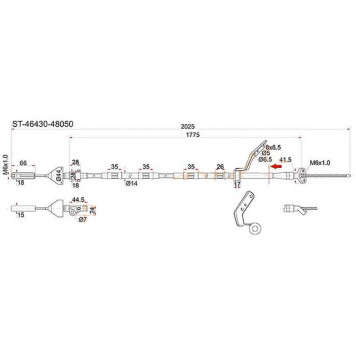 Трос ручника TOYOTA Kluger ACU / MCU20, 2WD - лев. <b>SAT ST-46430-48050</b>