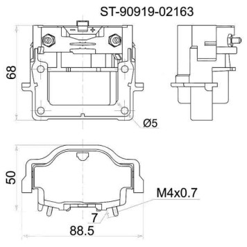 Катушка зажигания TOTOTA 3S-FE -96 ST19# / ST20# / SV4#, 4A / 7A-FE -96 AT19#, 3RZ-FE 95- RZJ9# / RZN18# <b>SAT ST-90919-02163</b>