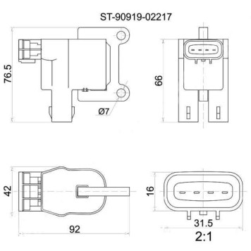 Катушка зажигания TOYOTA 3S / 5S-FE (№1) 96- ST19# / ST21# / ST20# / SV4# / SV55 / SXV2# / SXM1# / SXN1# / SXU1# / SXA1# <b>SAT ST-90919-02217</b>