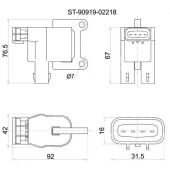 Катушка зажигания TOYOTA 3S / 5S-FE (№2) 96- ST19# / ST21# / SV4# / SV55 / SXV2# / SXM1# / SXN1# / SXU1# 1ZZ ZZV50 <b>SAT ST-90919-02218</b>