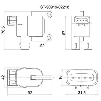 Катушка зажигания TOYOTA 3S / 5S-FE (№2) 96- ST19# / ST21# / SV4# / SV55 / SXV2# / SXM1# / SXN1# / SXU1# 1ZZ ZZV50 <b>SAT ST-90919-02218</b>