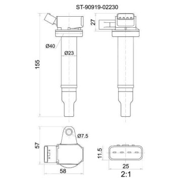 Катушка зажигания TOYOTA 1G-FE 98-04 / 2UZ-FE 98-03 <b>SAT ST-90919-02230</b>