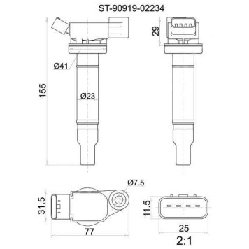 Катушка зажигания TOYOTA 1MZ-FE MCV2# / MCU2# / MCU1# / MCU3# / MCR30 / 40 00-06 <b>SAT ST-90919-02234</b>