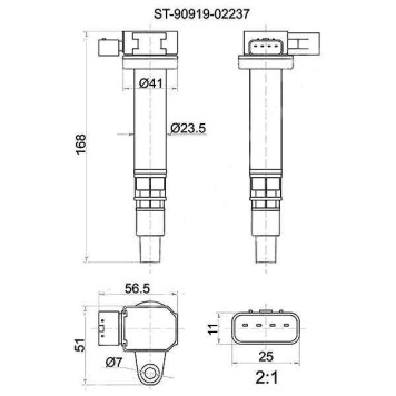 Катушка зажигания TOYOTA 3RZ# RZN18# / 21# / RZJ12# / RCH# / LY230 / 280 / RZU28# / 3## / 400 <b>SAT ST-90919-02237</b>