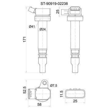 Катушка зажигания TOYOTA 2ZZ-GE 01- ZZE12# / ZZE13# <b>SAT ST-90919-02238</b>