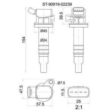 Катушка зажигания TOYOTA 1ZZ-FE 00- ZZE12# / ZZT24# / ZZV50 / ZCT10 / ZCA2# / 1KR-FE 04- KSP9# / KGC1# / 3SG-G# SX <b>SAT ST-90919-02239</b>