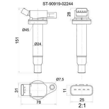 Катушка зажигания TOYOTA 1AZ / 2AZ-FE 00- <b>SAT ST-90919-02244</b>