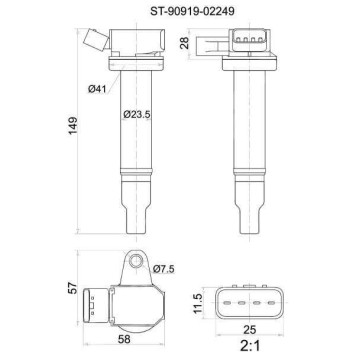 Катушка зажигания TOYOTA 2UZ-FE 02- LX470 / LCR UZJ100 (8) <b>SAT ST-90919-02249</b>